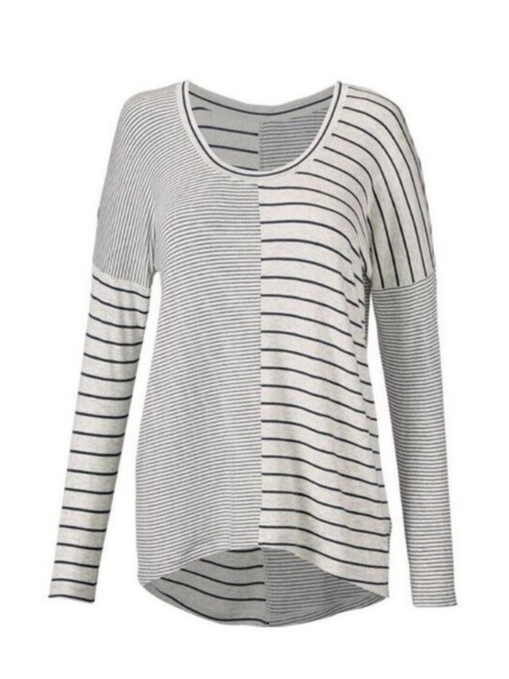 CAbi White and Navy Split-Stripe Long Sleeve Top